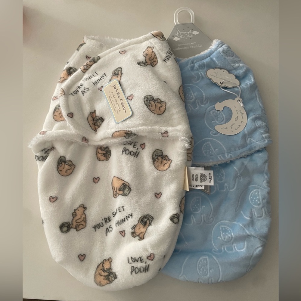 Winnie the Pooh and Amongst the‎ clouds baby swaddle blanket 0-3m nylon closure